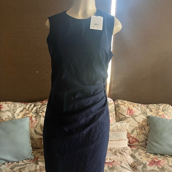 NWT Theory Sleeveless Front Ruching Sheath Dress, Sea Blue - Picture 5 of 15